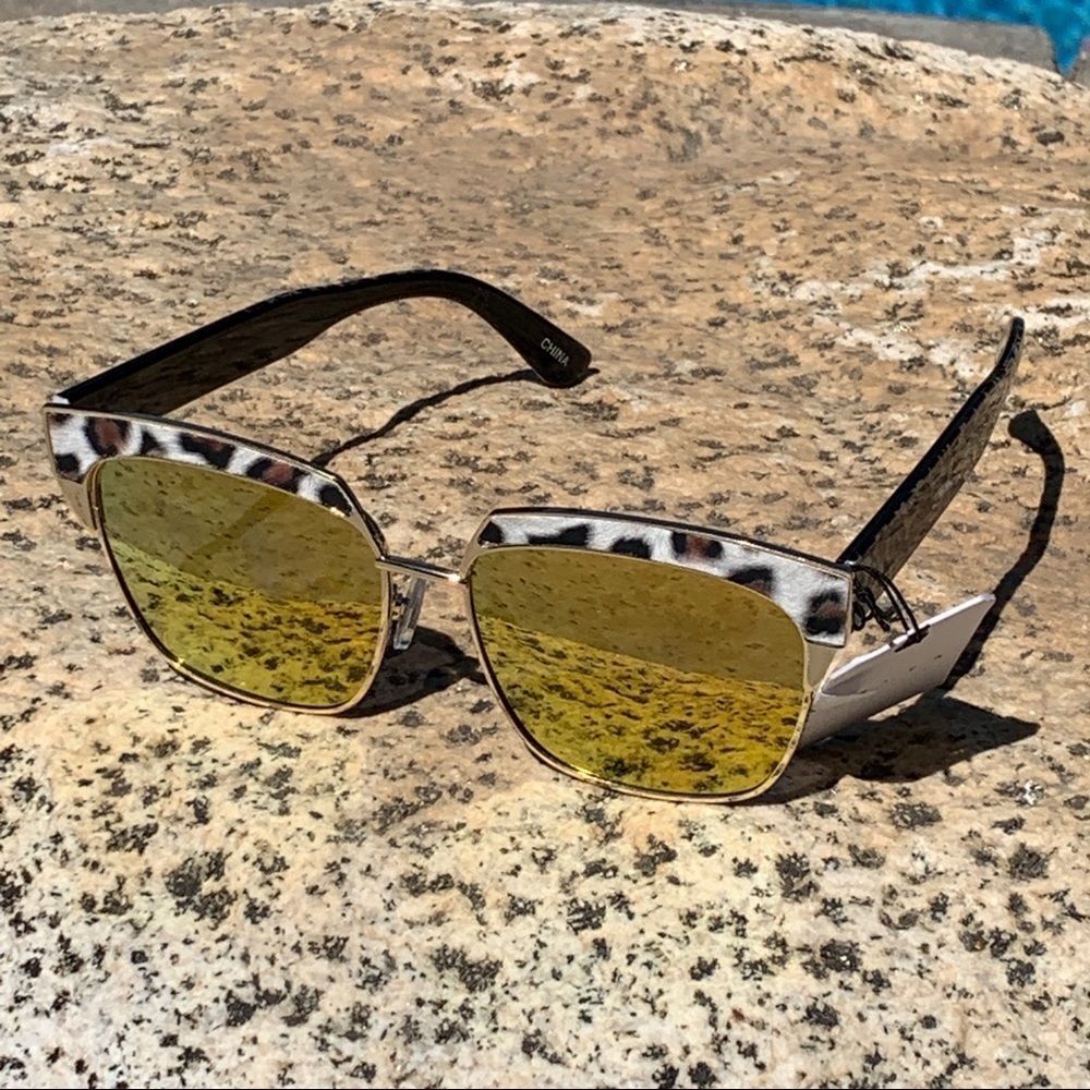 Animal Print‎ Gold Lenses Wayfarer Glasses Leopard